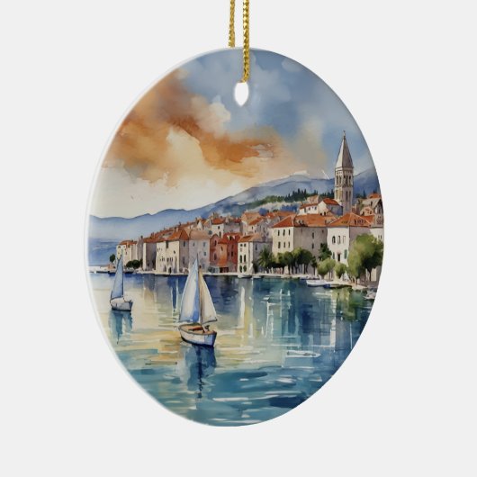 Split Croatia Sailboat Wasserfarbe Keramik Ornament (Rechts)