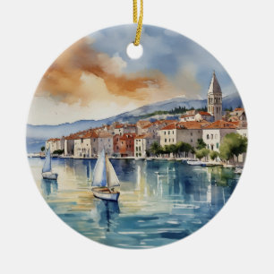Split Croatia Sailboat Wasserfarbe Keramik Ornament