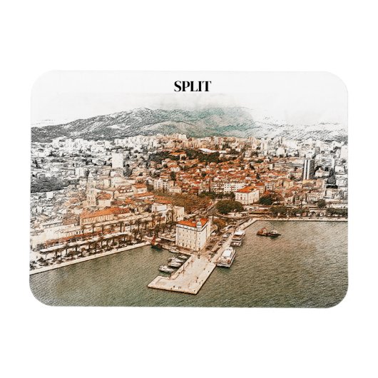 Split Croatia Vintager Hafen Zeichnend Magnet (Horizontal)