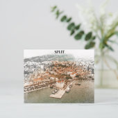 Split Croatia Vintager Hafen Zeichnend Postkarte (Stehend Vorderseite)