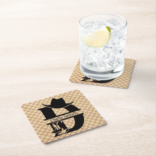 Split 'D' Cowboy Monogram Rechteckiger Pappuntersetzer (Vor Ort)