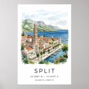 Split Dalmatien Kunst Druck Wasserfarbe Ufer Poster
