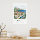 Split Dalmatien Kunst Druck Wasserfarbe Ufer Poster (Küche)