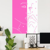 Split Face Pink and White Polka Dot Line Art Poster (Heimbüro)