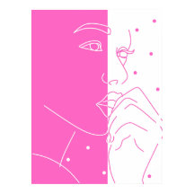 Split Face Pink and White Polka Dot Line Art