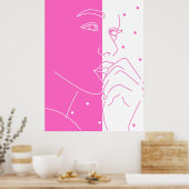 Split Face Pink and White Polka Dot Line Art Poster (Küche)