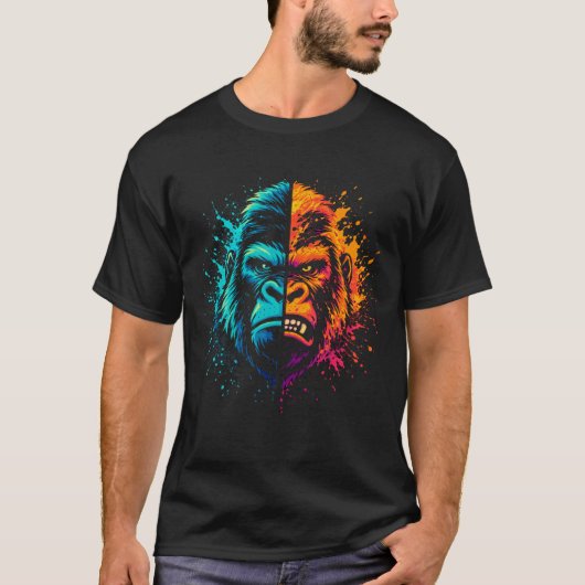 Split Gorilla Face Pop Art Paint Splash T-Shirt (Vorderseite)
