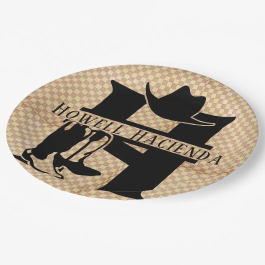 Split 'H' Cowboy Monogram Pappteller (Schrägansicht)