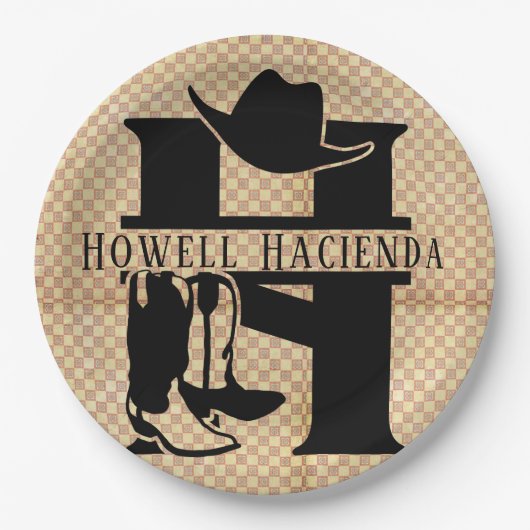 Split 'H' Cowboy Monogram Pappteller (Vorderseite)