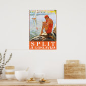 Split, Jugoslawien, Mädchen auf dem Felsen am Meer Poster (Küche)