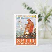 Split, Jugoslawien, Mädchen auf dem Felsen am Meer Postkarte (Stehend Vorderseite)