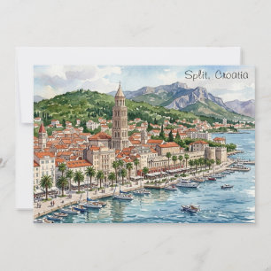 Split Kroatien Dalmatien Balkan Aquarell Kunst Ans Einladung