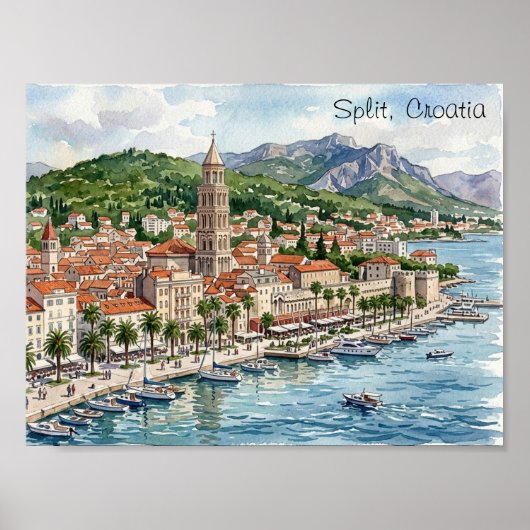 Split Kroatien Dalmatien Balkan Aquarell Kunst Ans Poster (Vorne)