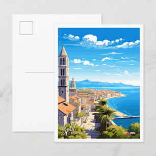 Split Kroatien Reise Vintage-Illustration Postkarte