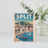 Split Kroatien Retro-Stadtansicht Reise Postkarte (Stehend Vorderseite)