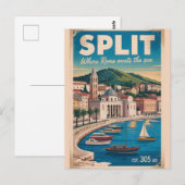 Split Kroatien Retro-Stadtansicht Reise Postkarte (Vorne/Hinten)