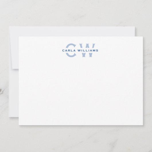Split Monogram, elegante formale Note, blau Mitteilungskarte (Vorderseite)