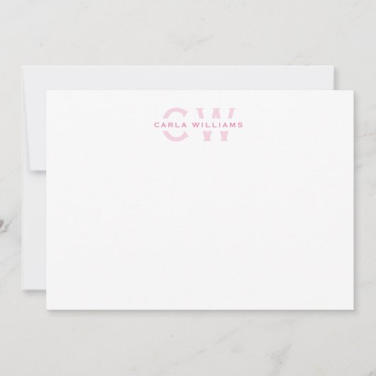 Split Monogram, elegante formale Note pink Mitteilungskarte (Vorderseite)