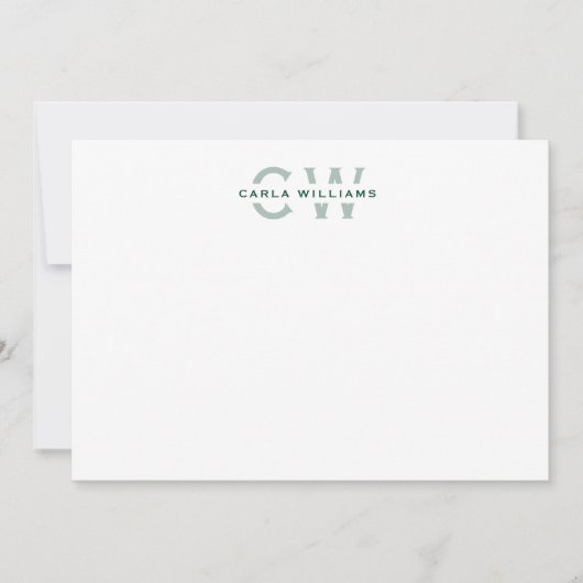 Split Monogram, elegante formale Note von grün Mitteilungskarte (Vorderseite)