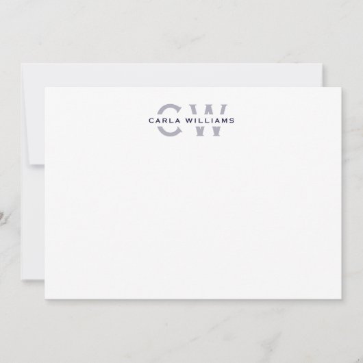 Split Monogram elegante formale Note von NAVY Mitteilungskarte (Vorderseite)