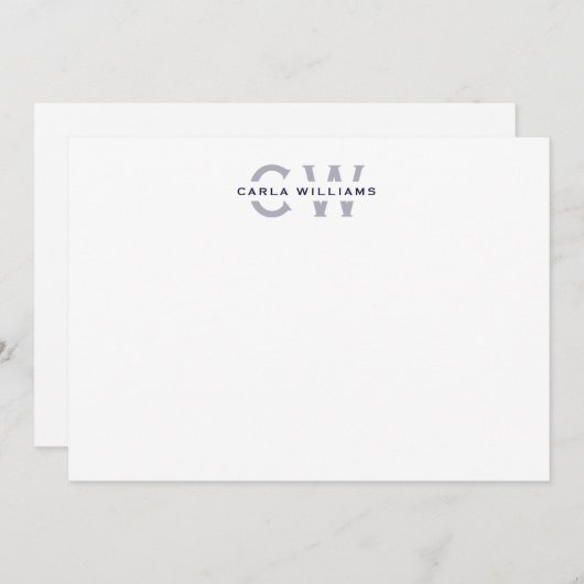 Split Monogram elegante formale Note von NAVY Mitteilungskarte (Vorne/Hinten)