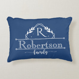 Split Monogram Family Name Midnight Blue Frame Dekokissen