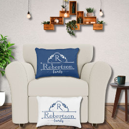 Split Monogram Family Name Midnight Blue Frame Dekokissen
