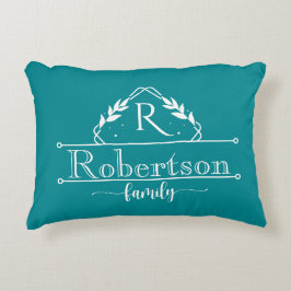 Split Monogram Family Name Tropical Teal Frame Dekokissen