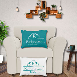 Split Monogram Family Name Tropical Teal Frame Dekokissen