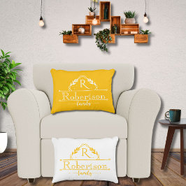 Split Monogram Family Name Yellow Orange Frame Dekokissen
