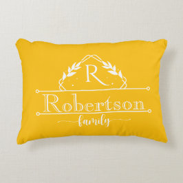 Split Monogram Family Name Yellow Orange Frame Dekokissen