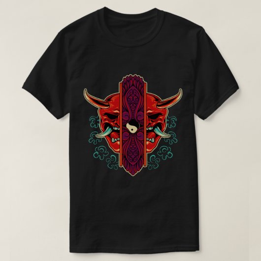 Split Oni Maske mit Yin-Yang T-Shirt (Design vorne)