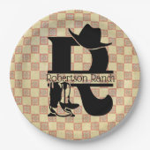 Split 'R' Cowboy Monogram Pappteller (Vorderseite)
