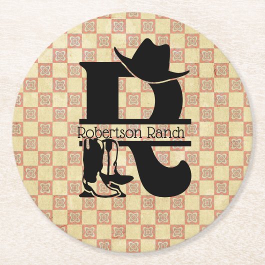 Split 'R' Cowboy Monogram Runder Pappuntersetzer (Vorderseite)