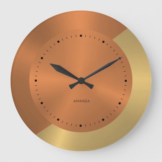 Split-Screen Metallic Gold and Copper Personalized Große Wanduhr (Vorderseite)