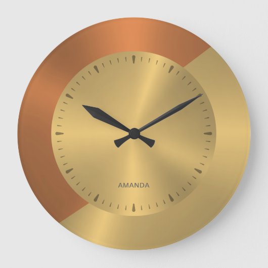 Split-Screen Metallic Gold Kupfer Personalisiert Große Wanduhr (Vorderseite)