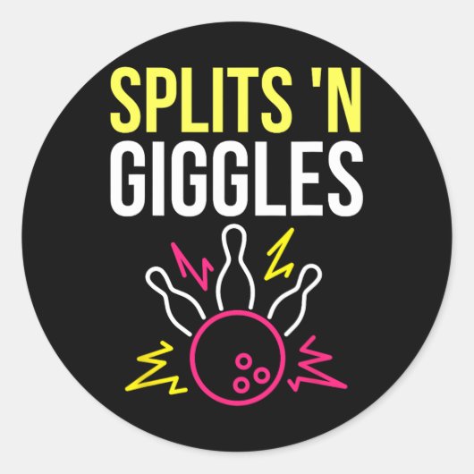 Splits'n Giggles Bowling Team Shirt Strike in Styl Runder Aufkleber (Vorderseite)