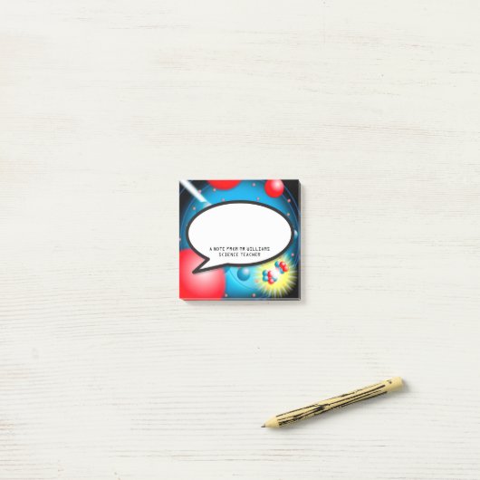 Splitten der Atom-Sprechblase-Lehrerin Post-it Klebezettel (Auf Schreibtisch)