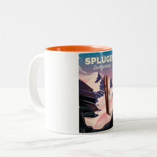 Splügen Schweiz Skiposter Zweifarbige Tasse (Vorderseite Links)