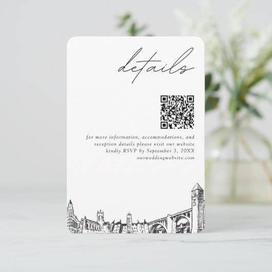 Spokane Hochzeit Moderne Details QR Code Begleitkarte (Stehend Vorderseite)