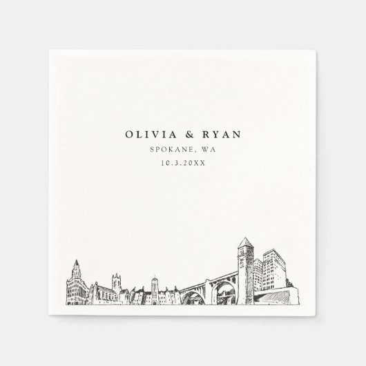 Spokane Hochzeitspapier Minimalistisch Serviette (Vorderseite)