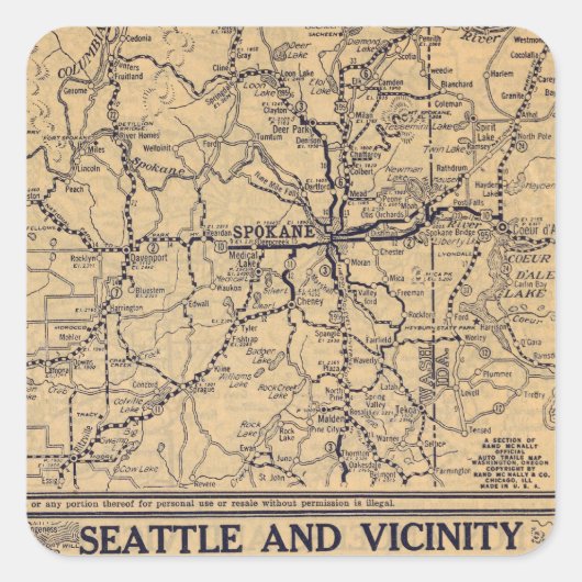 Spokane, Seattle Quadratischer Aufkleber (Vorderseite)