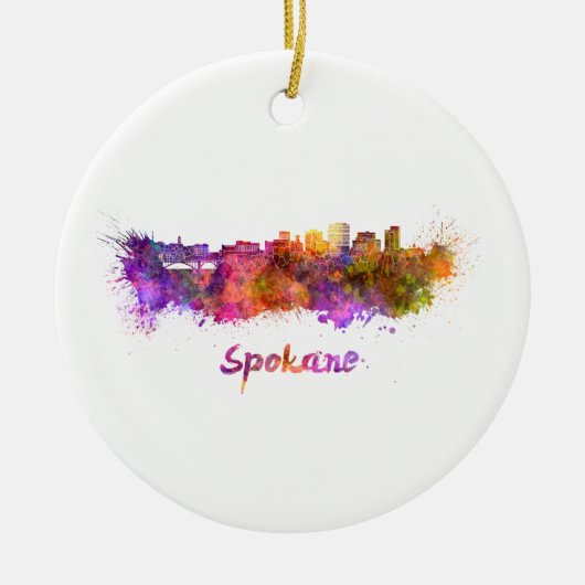 Spokane skyline im Watercolor Keramik Ornament (Vorne)