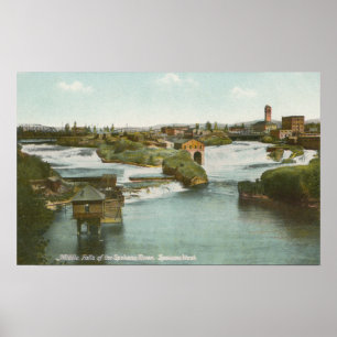 Spokane, WA - Blick auf den Fluss und die nahen Wa Poster