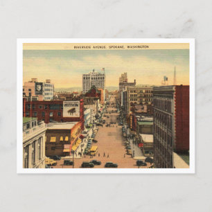 Spokane WA, Riverside Ave 1942 Vintag Inspiriert Postkarte