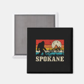 Spokane Washington Bigfoot Vintag Mountain Hunter Magnet (Vorderseite/Rückseite)