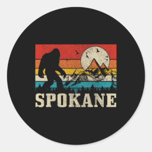 Spokane Washington Bigfoot Vintag Mountain Hunter Runder Aufkleber