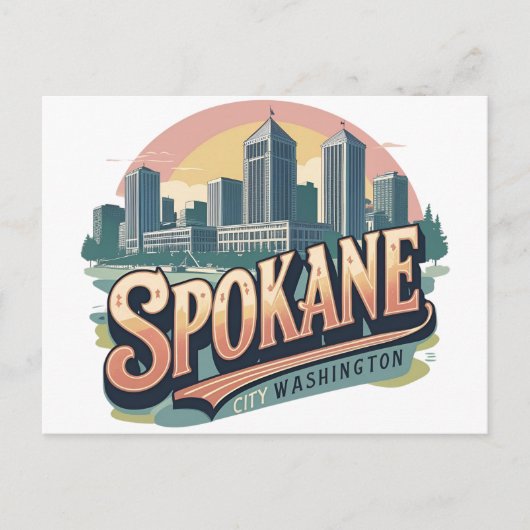 Spokane Washington DC Skyline Postkarte (Vorderseite)