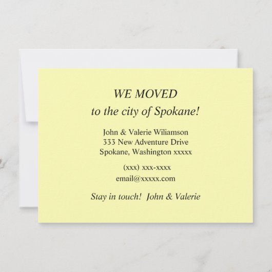 Spokane Washington Moving Ankündigung (Rückseite)