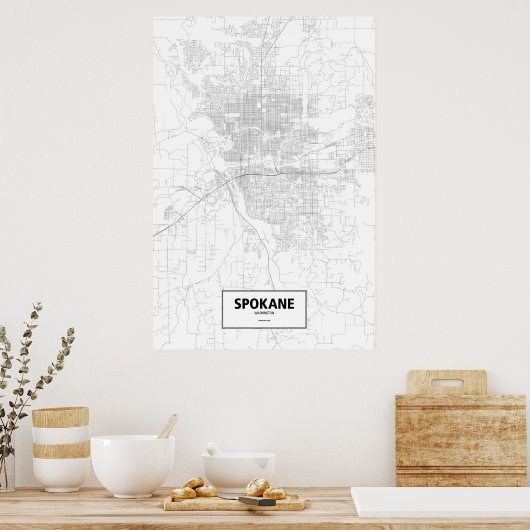 Spokane, Washington (schwarz auf weiß) Poster (Küche)